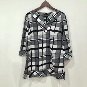 Dana Buchman Geometric Plaid Cotton Tunic Top